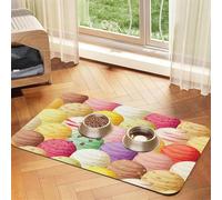 Ice Cream Print Pet Food Mat Absorbent Non Slip PU Leather Feeding Mat for Dogs Cats Rubber Bottom