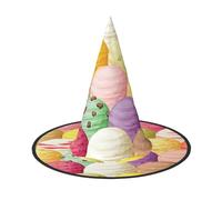 Ice Cream Print Teens Adults Halloween Witch Hat Unisex Cap For Wide Brim Carnivals Party Accessory