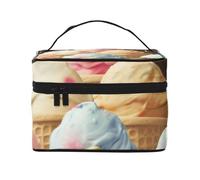 Ice Cream Printed Travel Makeup Bag Spacious Portable Cosmetic Organiser with Handle, Large Capacity Toiletry Bag, Gift for Women Girls