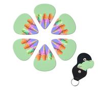 Ice cream rainbow gradient Guitar Picks 6 Pack, 0.71mm Thickness Celluloid Bass Pick with Leather Guitar Pick Holder Keychain Abstract Art Pics Plectrum for Acoustic Electric Guitar, Ukulele, Bass