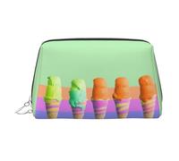 Ice cream rainbow gradient Makeup Bag for Women Cosmetic Bags Leather Travel Makeup Case Organizer Waterproof Make up Pouch Open Flat Toiletry Bag Portable Storage Pouch for Travelling, Silver, One