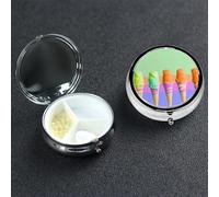 Ice Cream Rainbow Gradient Pill Box with Mirror 3 Compartment Decorative Pill Case for Purse or Pocket Small Round Pill Organizer Weekly Metal Medicine Tablet Vitamin Holder Travel Gift