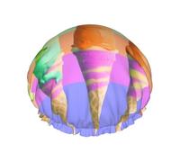 Ice cream rainbow gradient Shower Cap for Women Men, Adjustable Reusable Shower Bonnet Double Layer Waterproof Bath Caps, EVA Lining, Elastic Band Hair Cap for All Hair Lengths