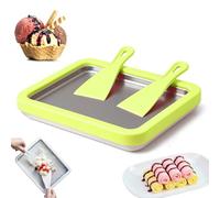 Ice Cream Roll Maker, Ice Cream Maker with 2 Scrapers, Pan Ice Cream Roll Maker Set, Mini Freezable Roll Plate, for Homemade Rolled Cream Frozen Yogurt Gelato Sorbet (Green)