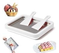Ice Cream Roll Maker, Ice Cream Maker with 2 Scrapers, Pan Ice Cream Roll Maker Set, Mini Freezable Roll Plate, for Homemade Rolled Cream Frozen Yogurt Gelato Sorbet (White)