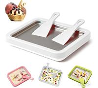 Ice cream roll maker, ice cream maker with two scrapers, frying pan ice cream roll maker set, mini freezerable roll pan for making homemade whipped cream frozen yogurt ice cream. (White)