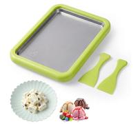 Ice Cream Roll Maker - Instant Rolled Ice Cream Maker Pan with 2 Scrapers & Plate Homemade DIY Ice-Cream Pan 26x21cm for Kids & Adults for DIY Cream-Frozen Yogurt Gelato Sorbet at Home (Green)