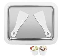 Ice Cream Roll Maker Set with 2 Spatulas, Fun DIY Ice Cream Roller Pan for Kids, Homemade Yogurt Rolled Machine with Scrapers, Instant Cold Plate for Making Frozen Gelato, Sorbet, Sweet Food(White)