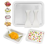 Ice Cream Roll Maker Set with 2 Spatulas, Instant Ice Cream Maker, DIY Ice Cream Roller Pan for Adults and Kids, Making Homemade Rolled Cream, Frozen Yogurt, Gelato, Sorbet (White,22.5 * 17.5CM)