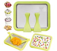 Ice Cream Roll Maker Set with 2 Spatulas, Instant Ice Cream Maker, DIY Ice Cream Roller Pan for Adults and Kids, Making Homemade Rolled Cream, Frozen Yogurt, Gelato, Sorbet (Green,26 * 21CM)