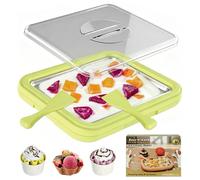 Ice Cream Roll Maker Set, with A Transparent Lid and 2 Spatulas, DIY Instant Ice Cream Roller Pan for Adults and Kids, Making Rolled Cream, Frozen Yogurt, Gelato, Sorbet (Green,L)
