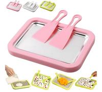 Ice Cream Roll Maker with 2 Scrapers, Portable Instant Mini Ice Cream Maker, Stainless Steel Homemade Iced Tray Family Activity, for Homemade Frozen Yogurt Gelato Sorbet (Pink)