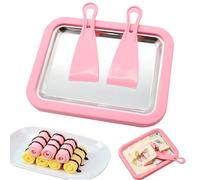 Ice Cream Roller Maker, Mini Freezable Roll Plate Stainless Steel Ice Cream Roller Pan with 2 Scrapers DIY Instant IceCream Maker for Rolled IceCream, Sorbet, Yogurt, Gelato (Pink)