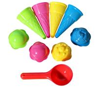 Ice Cream Sand Toys - Build Realistic Cones In Sand, 9 Piece Sensory Mould Set, 4 Stackable Cones 4 Lids 1 Scoop, Durable PP Polymer Structure For Beach Play Outdoor Sandbox Fun