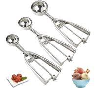 Ice Cream Scoop, 3Pcs Cookie Scoop Set, Small/Medium/Large stainless steel Scoops,Professional Ice cream Scooper with Trigger Release for Baking, Cookie, Fruit and Ice