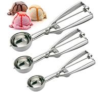 Ice Cream Scoop, 3Pcs Ice Cream Scoop, Stainless Steel Ice Cream Scoop, Ice Cream Spoon with Easy Trigger for Ice Cream, Cookie, Mashed Potato, Meatballs, Melon Balls