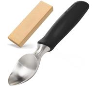 Ice Cream Scoop - Heavy Duty Stainless Steel Icecream Scooper with Non-Slip Rubber Grip - Professional Metal Ice-Cream Spade - Dishwasher Safe - Black