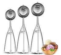 Ice cream scoop ice scoop, 3 pieces stainless steel cookie scoop set, small 4cm, medium 5cm, large 6cm, cookie scoop ice scoop, ice cream scoop with trigger for fruit ice cream cookie cake