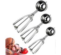 Ice Cream Scoop, Stainless Steel Ice Cream Scoop, Polished, 3 Pieces Different Sizes Small 4cm, Medium 5cm & Large 6cm Ice
