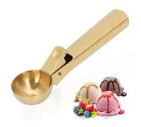 Ice Cream Scoop, Stainless Steel Ice Cream Scoop with Trigger Multi-Purpose Fruit Scoop Cookie Scoops for Ice Cream, Melon, Cookie Dough, & Meatballs (Gold)