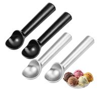 Ice Cream Scoop with Trigger, Set of 4 Cookie Scoops in Silver and Black, Professional Ice Cream Scoops for Hard Ice Cream and Cookie Dough, Ergonomic Kitchen Tool for Dessert Preparation and Party Se