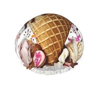 Ice Cream Shower Cap for Women Men, Adjustable Reusable Shower Bonnet Double Layer Waterproof Bath Caps, EVA Lining, Elastic Band Hair Cap for All Hair Lengths