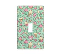 Ice Cream Single Light Switch Cover Plate, Fun Playful Cupcake Hearts Summer Mint Green Plastic Standard Size Wall Switch Plates Accents for Bedroom Bathroom Kitchen Entrance Decor (Single)