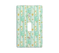 Ice Cream Single Light Switch Cover Plate, Playful Fanciful Hearts Stripes Summer Mint Green Plastic Standard Size Decorative Wall Plates for Home Living Room Bedroom Bathroom Decor (Single)