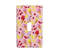 Ice Cream Single Light Switch Cover Plate, Summer Playful Cherries Lemon Slices Summer Peach Plastic Standard Size Wall Switch Plates Accents for Living Room Bedroom Home Office Decor (Single)