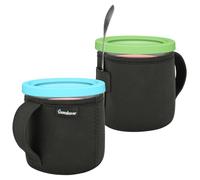 Ice Cream Sleeve Neoprene Pint Cooler Sleeve Hard Bottom Insulators Cream Sleeves Neoprene Cover Holder with Spoon Holder for Ninja Pints Creami Deluxe Ice Cream Genuine Ninja Pint (Black, 16oz)