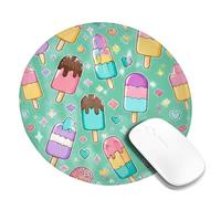 Ice Cream Small Mouse Pad, Playful Colorful Hearts Stars Summer Mint Green Round Rubber Smooth Aesthetic Desk Mousepads Idea for Home Office Desk Laptop Gamers Gift Round 8x8 Inch