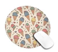 Ice Cream Small Mouse Pad, Summer Playful Cone Hearts Summer Pastel Round Rubber Non Slip Portable Cloth Mousepad Accessories for Office Home Computer Laptop Round 8x8 Inch