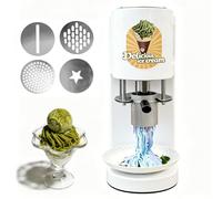 Ice Cream Spaghetti Press Commercial, 4-in-1 Noodle Ice Cream Maker Machine with Thin/Thick/Wide/Star Molds, One-Touch Service for Dessert Shops & Catering white