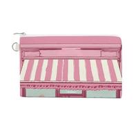 Ice Cream Store Pink Canvas Coin Purse, Portable Zippered Change Pouch for Women, Small Wallet for Coins Keys Cards Lipstick