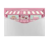 Ice Cream Store Pink File Folder with Snap&6 Pockets Reusable File Organizer Portable Document Paper Bill Receipt Organizer Plastic Envelopes for Office College Letter Size
