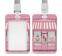 Ice Cream Store Pink ID Badge Holder Waterproof Card Protector Push-Pull Slot Work ID Card Holder with Lanyard Personalized Detachable Card Holders for Office Corporate Use