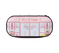 Ice Cream Store Pink Print Pencil Pouch for Kids Fun Pencil Case Pouch for Girls Large Pen Case with Zipper, Portable Pencil Bag Holder for School Sudent Teacher Stationery