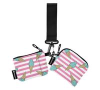 Ice Cream Stripe Women's Dual Wallets Busniess Card Cases Mini Fashion Card Wallet Money Organizer with Zipper Pocket for Ladies Girls 2 Packs, Ice Cream stripe, One Size, Modern