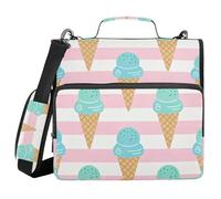 Ice Cream Striped 1.5-Inch 3-Ringing Zippered Binder Bag with Handle Waterproof Documents Files Storage Bag for School/Office