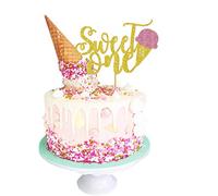 Ice Cream Sweet One Cake Topper Double-Sided Glitter for Babies' Ice Cream First Birthday Party Supplies Decorations