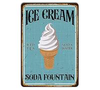Ice Cream Tin Sign Funny Vintage Decor,Ice Cream Soda Fountain Iced Tea Soda Water Retro Metal Art Painting Poster Plaque For Party Cold Drink Shop Bar Home Kitchen Truck Retro Metal Tin Sign 8X12 Inches