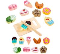 Ice Cream Toy 12PCs Wooden Cake Toy Cutting Play Set Pretend Food Play Set Toy Kitchen with Wooden Knife, Cupcake, Bread Educational Learning Toy for 3 Year Old Girl Birthday Gift