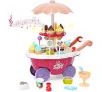 Ice Cream Toys Set 36pcs Kids Play House Pretend Play Kitchen Accessories with Large Storage Candy Cart with Role Play Food Rotatable Pretend Play with Music Early Educational Toy