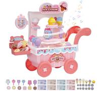 Ice Cream Toys Set Candy Cart 38pcs with Role Play Food Rotatable Pretend Play with Music and Light Kids Pretend Play Kitchen Accessories Early Educational Toy Set for Toddler Boys Girls 3+ Pink
