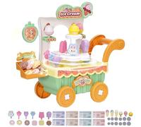 Ice Cream Toys Set Candy Cart 38pcs with Role Play Food Rotatable Pretend Play with Music and Light Kids Pretend Play Kitchen Accessories Early Educational Toy Set for Toddler Boys Girls 3+ Green