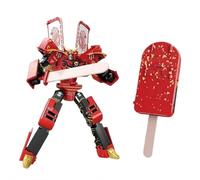 Ice Cream Transforming Robot Toy - Four Mythical Beasts Action Figure with Movable Joints & Sword, DIY Transformation Toy for Kids Adults, Party Favors Gift Collectible (Red)
