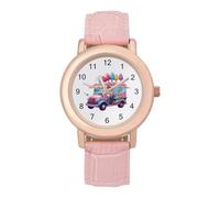 Ice Cream Truck Driver Women's PU Leather Strap Watch Analog Quartz Watch Casual Wristwatch for Home Work