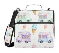 Ice Cream Trucks Seamless Pattern 1.5 Inch 3 Ringing School Zipper Binder with Shoulder Strap & Handle Multiple Pockets Portable Portfolio for School