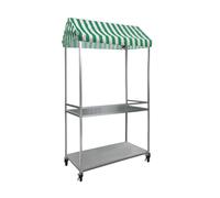 Ice Cream Vendor Cart with Striped Canopy Movable Food Stall on Wheels Rolling Vending Display for Markets & Events Toy & Dessert Stand (Green 100cm/39.3in)