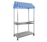 Ice Cream Vendor Cart with Striped CanopyMovable Rolling Food Stall Display for Events & Markets Portable Dessert Stand on Wheels (Blue 120cm/47.2in)